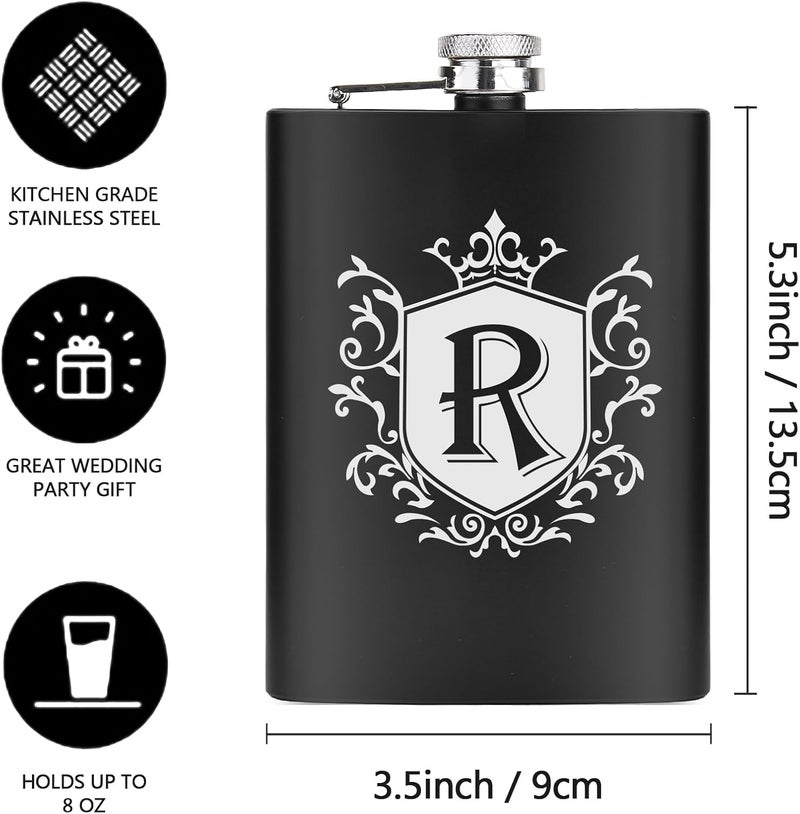 Ugiftcorner Flask for Men with Initials Engraved Stainless Steel Whiskey Hip Flasks for Liquor with Funnel 8 OZ Monogrammed Groomsmen Gifts Personalized Christmas Birthday Dad Gifts for Him Letter R - Image 3